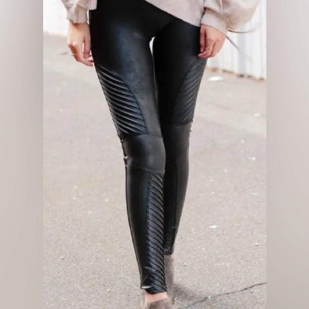 SPANX Moto Faux Leather Leggings Women's M dark brown